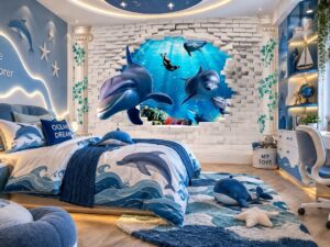 Tranh Dán Tường Phòng Trẻ Em Cá Heo Đại Dương 3D DS274631