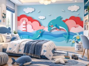Tranh Dán Tường Phòng Trẻ Em Cá Heo Đại Dương DS294615