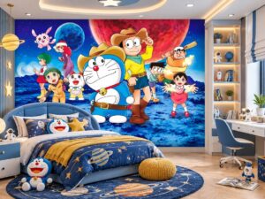 Tranh Dán Tường Phòng Trẻ Em Doraemon Cùng Bạn Bè PT392857