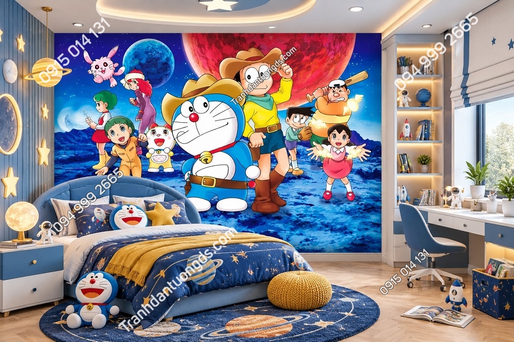 Tranh Dán Tường Phòng Trẻ Em Doraemon Cùng Bạn Bè PT392857