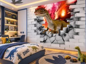 Tranh Dán Tường Phòng Trẻ Em Khủng Long 3D Tường Vỡ DS624817