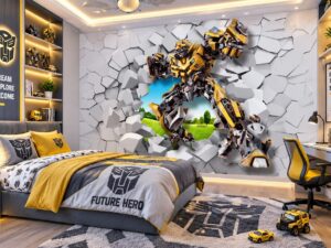 Tranh Dán Tường Phòng Trẻ Em Robot 3D Tường Vỡ DS592734