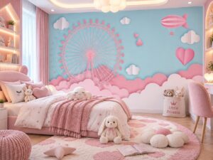 Tranh Dán Tường Phòng Trẻ Em Vòng Xoay Mây Hồng DS731458