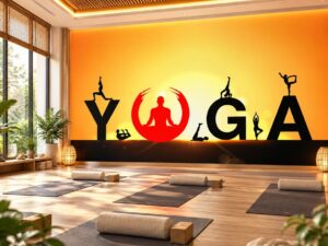Tranh Dán Tường Phòng Yoga Chữ YOGA Người Tập Yoga Hiện Đại DS527861