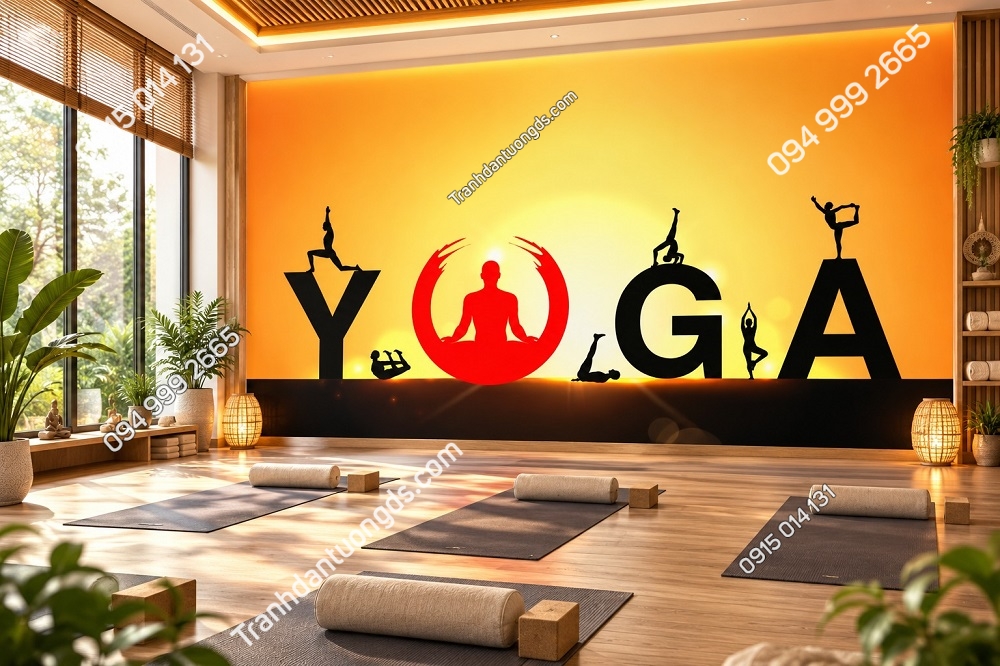 Tranh Dán Tường Phòng Yoga Chữ YOGA Người Tập Yoga Hiện Đại DS527861