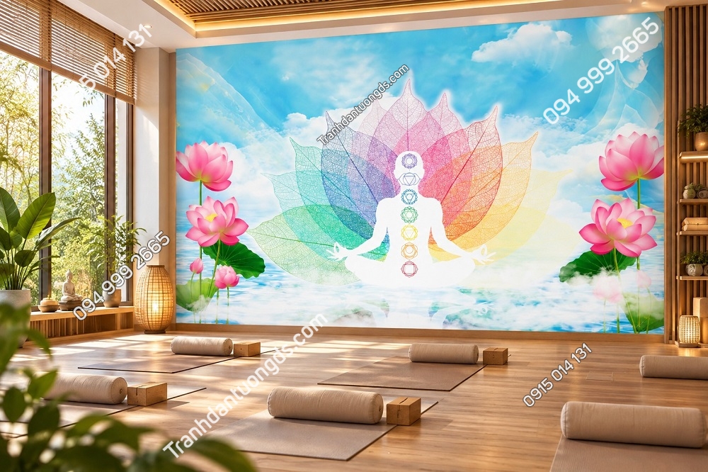 Tranh Dán Tường Phòng Yoga Hoa Sen Thiền Định Cân Bằng Chakra DS684217