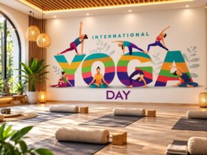 Tranh Dán Tường Phòng Yoga International Yoga Day Cầu Vồng DS482617