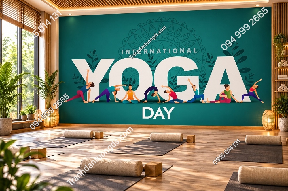 Tranh Dán Tường Phòng Yoga International Yoga Day Người Tập Yoga DS803416