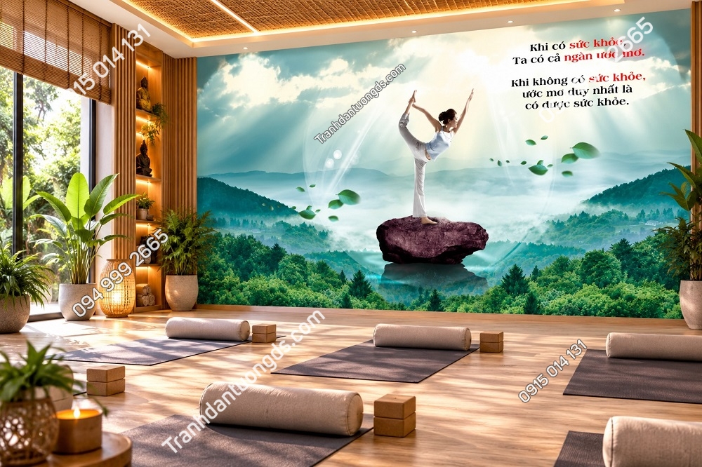 Tranh Dán Tường Phòng Yoga Sức Khỏe Và Ước Mơ Núi Rừng Thiền Định DS394827
