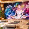 Tranh Dán Tường Phòng Yoga Thiền Định Vũ Trụ Cô Gái Ngồi Thiền DS716428