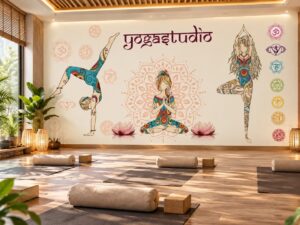 Tranh Dán Tường Phòng Yoga Yogastudio Mandala Chakra Và Tư Thế Yoga DS315904