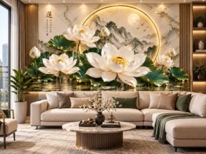 Tranh Hoa Sen Dán Tường Phòng Khách Chung Cư HS22920262