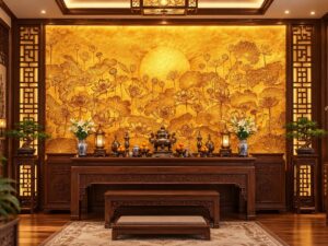 Tranh Hoa Sen Phòng Thờ Trúc Chỉ Sen Sang Trọng DS817453