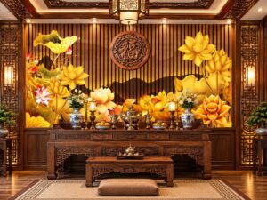 Tranh Phòng Thờ Hoa Sen Vàng Phúc Thọ Sang Trọng DS381627