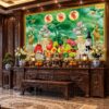 Tranh Phòng Thờ Phúc Lộc Thọ Hoa Sen Mâm Quả Sang Trọng DS529638