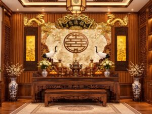 Tranh Phòng Thờ Song Long Bạch Hạc Phúc Thọ Trang Nghiêm DS746281