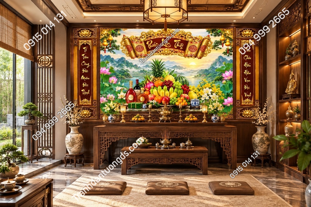 Tranh dán tường phòng thờ ngũ quả