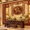 Tranh Dán Tường Chữ Phúc Hoa Sen Màu Vàng Phòng Thờ DS594283