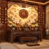 Tranh Dán Tường Chữ Phúc Hoa Sen Sơn Thủy Phòng Thờ DS734826