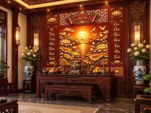 Tranh Dán Tường Cửu Huyền Thất Tổ Hoa Sen Vàng Phòng Thờ DS583174