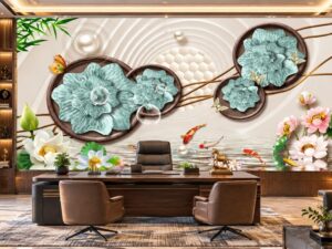 Tranh Dán Tường Cửu Ngư Cá Koi Hoa Sen Văn Phòng DS831572