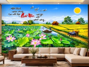 Tranh Dán Tường Đồng Quê Hoa Sen Phòng Khách Đẹp Đại Sơn DS731584