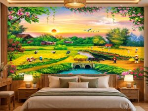 Tranh Dán Tường Đồng Quê Mùa Gặt Trang Trí Phòng Ngủ DS739251