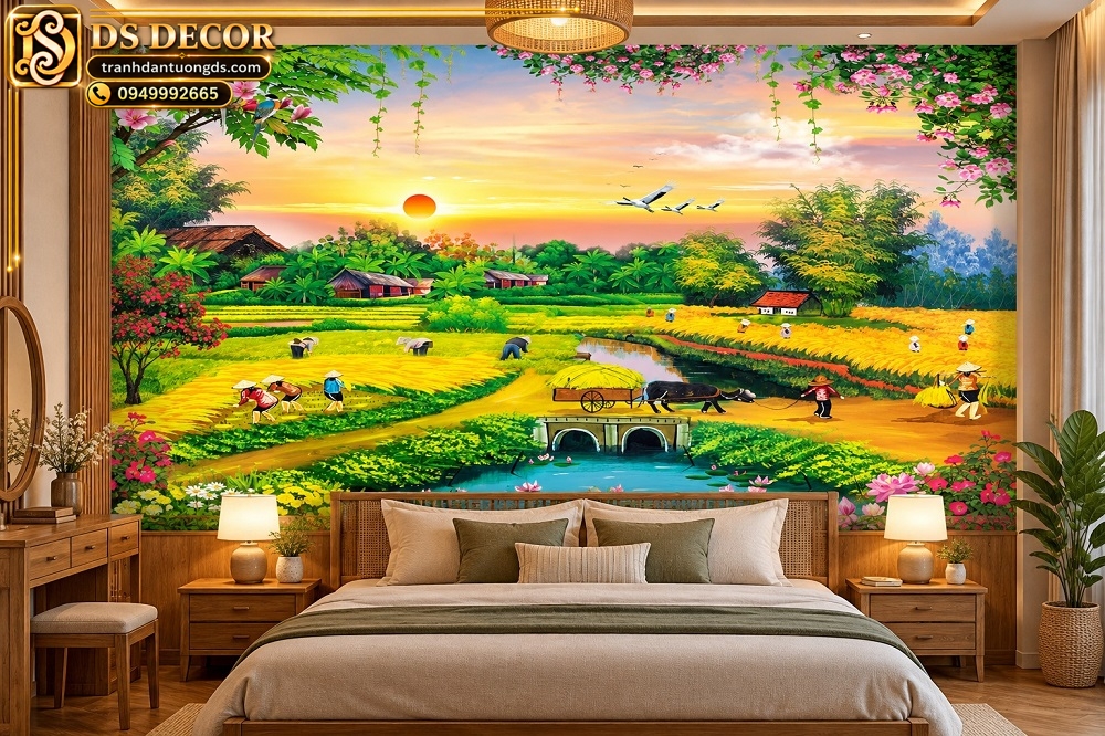 Tranh Dán Tường Đồng Quê Mùa Gặt Trang Trí Phòng Ngủ DS739251