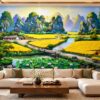 Tranh Dán Tường Đồng Quê Núi Non Lúa Vàng Phòng Khách Đại Sơn DS583126