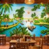Tranh Dán Tường Đồng Quê Sông Nước Trang Trí Quán Ăn Đẹp DS32217