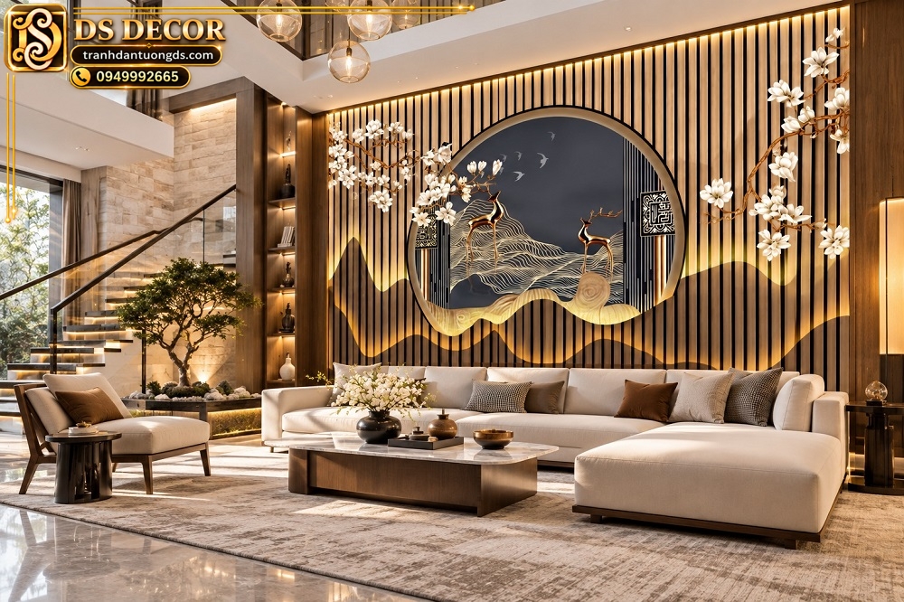 Tranh Dán Tường Lam Sóng Phòng Khách DS628415