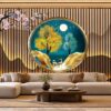 Tranh Dán Tường Lam Sóng Trăng Tròn Hươu Vàng Phòng Khách DS693817