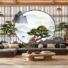 Tranh Dán Tường Lam Sóng Tùng Nghênh Khách Phòng Khách DS846271