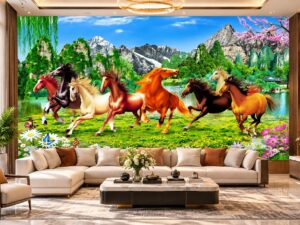Tranh Dán Tường Mã Đáo Thành Công Núi Non Hồ Nước Phòng Khách DS815629