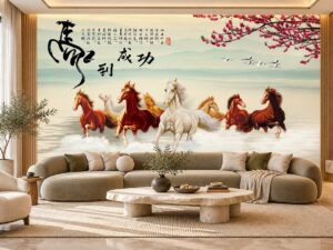 Tranh Dán Tường Mã Đáo Thành Công Sơn Thủy Thư Pháp Phòng Khách DS725914