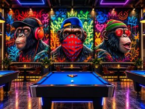 Tranh Dán Tường Quán Bida Phong Cách Graffiti Khỉ Cá Tính BIDA61020265