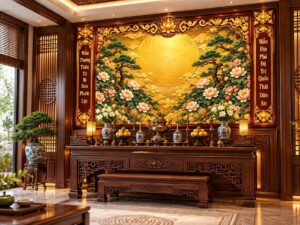 Tranh Phòng Thờ Mẫu Thượng Thiên Mẫu Địa Phủ Hoa Sen Vàng DS583726