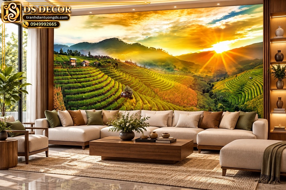 Tranh Ruộng Bậc Thang Bình Minh Phòng Khách Đẹp Sang Trọng DS951638