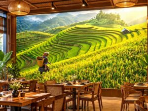 Tranh Ruộng Bậc Thang Mùa Lúa Chín Nhà Hàng Đẹp Ấn Tượng DS684215