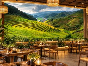 Tranh Ruộng Bậc Thang Núi Rừng Nhà Hàng Đẹp Sang Trọng DS358274