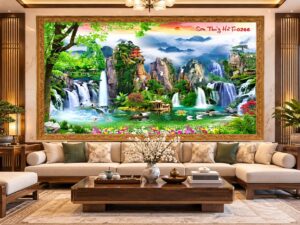 Tranh Sơn Thủy Hữu Tình Thác Nước Phòng Khách Đẹp DS482731