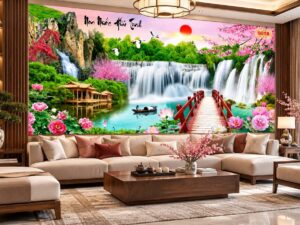 Tranh Sơn Thủy Hữu Tình Thác Nước Phòng Khách Đẹp DS735184
