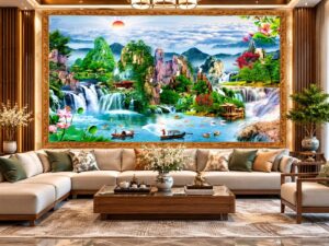 Tranh Sơn Thủy Thác Nước Núi Non Phòng Khách Sang Trọng DS631847