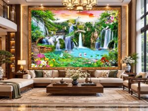 Tranh Sơn Thủy Thác Nước Phòng Khách Biệt Thự Sang Trọng DS746281