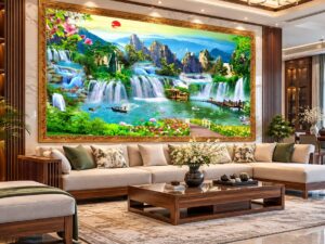Tranh Sơn Thủy Thác Nước Phòng Khách Đẹp Sang Trọng DS914627