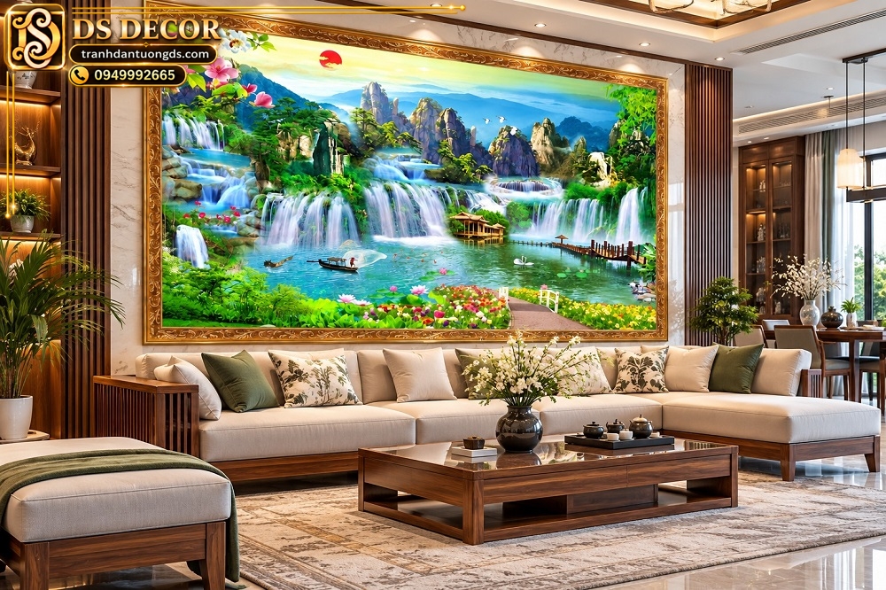 Tranh Sơn Thủy Thác Nước Phòng Khách Đẹp Sang Trọng DS914627